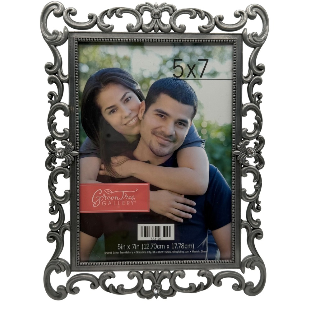 Green Tree Gallery 5x7 Picture Frame Ornate Pewter Scroll Rhinestone 583104